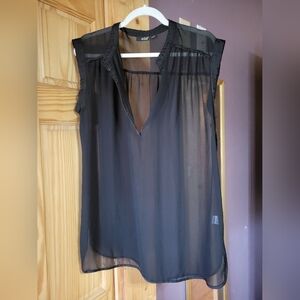 a.n.a Sheer Black Sleeveless V-Neck Blouse